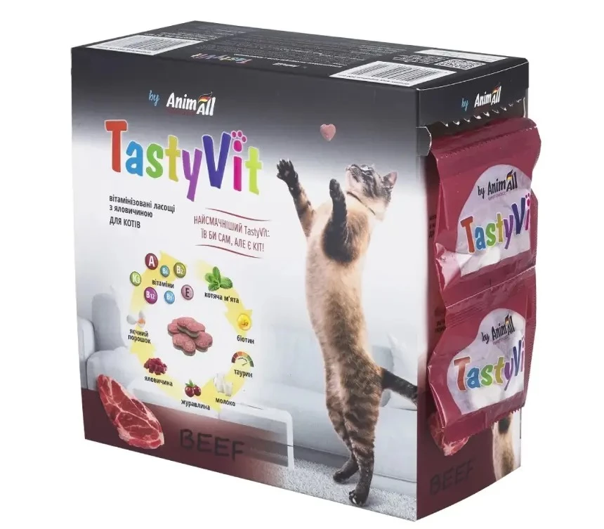 Ласощі для котів AnimAll TastyVit з яловичиною 600 шт (183842)