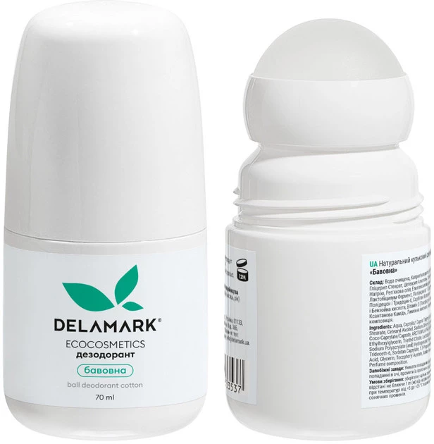 Дезодорант DeLaMark Бавовна, кульковий, натуральний, 70 мл (4820152333537)