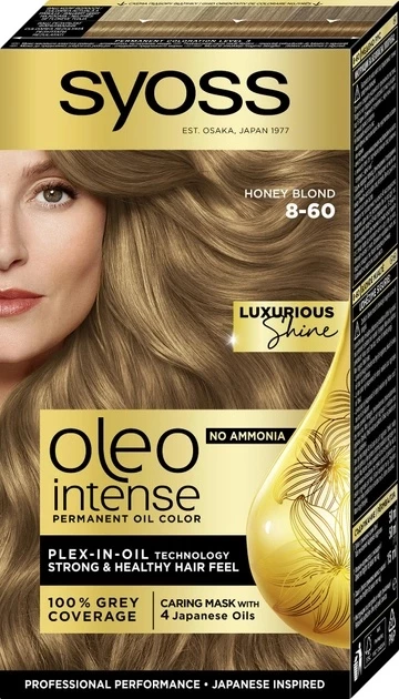 Стійка фарба для волосся без аміаку SYOSS Oleo Intense 8-60 Медовий Блонд 115 мл