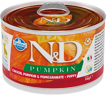 Вологий корм 140 г для цуценят дрібних порід. Farmina N&D Grain Pumpkin Chicken Puppy Mini беззерновий з гарбузом, куркою, гранатом 8606014105711