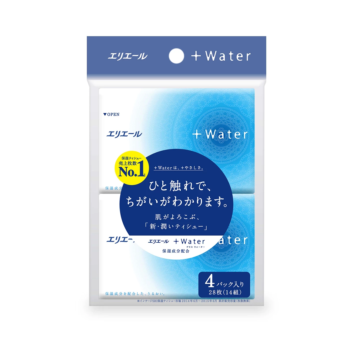 Хусточки паперові екстразаспокійливі Elleair +Water 4 кишенькові упаковки по 14 шт.