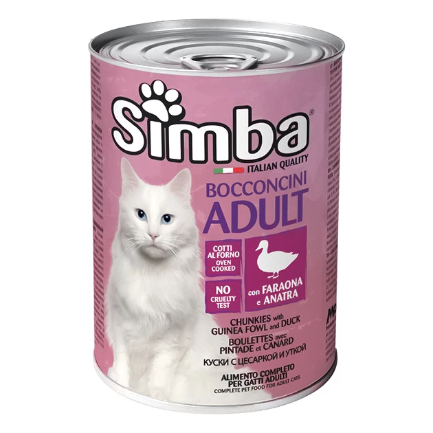 Корм вологий для дорослих котів Simba Цесарка і качка 415 г (8009470009515)