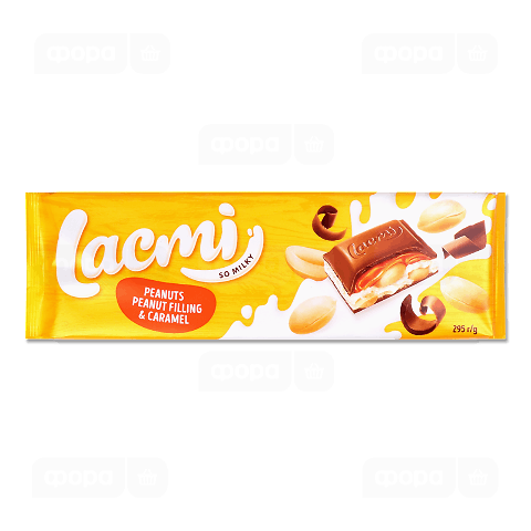 Шоколад молочний Roshen Lacmi з арахісом та карамельно-арахісовою начинкою