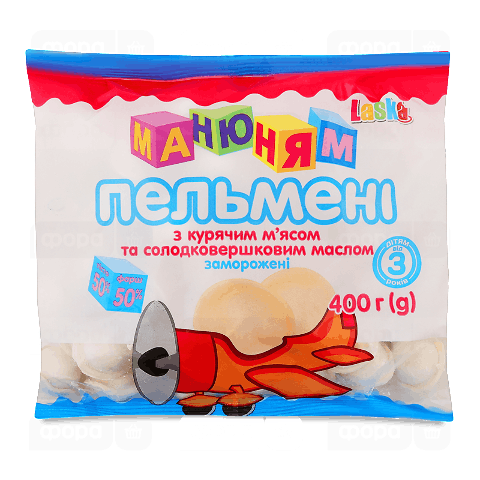 Пельмені Laska «Ма-ню-ням» з м'ясом курки та вершковим маслом