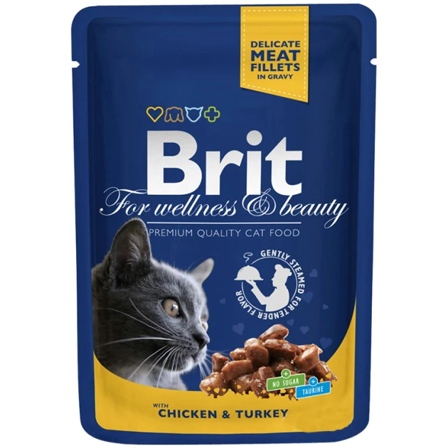 Корм вологий Brit Premium Pouches з куркою та індичкою, 100 г (8595602506019)