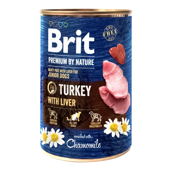 Консерва для дорослих собак усіх порід Brit Premium з індичатиною та індичою печінкою 400 г (8595602538553)