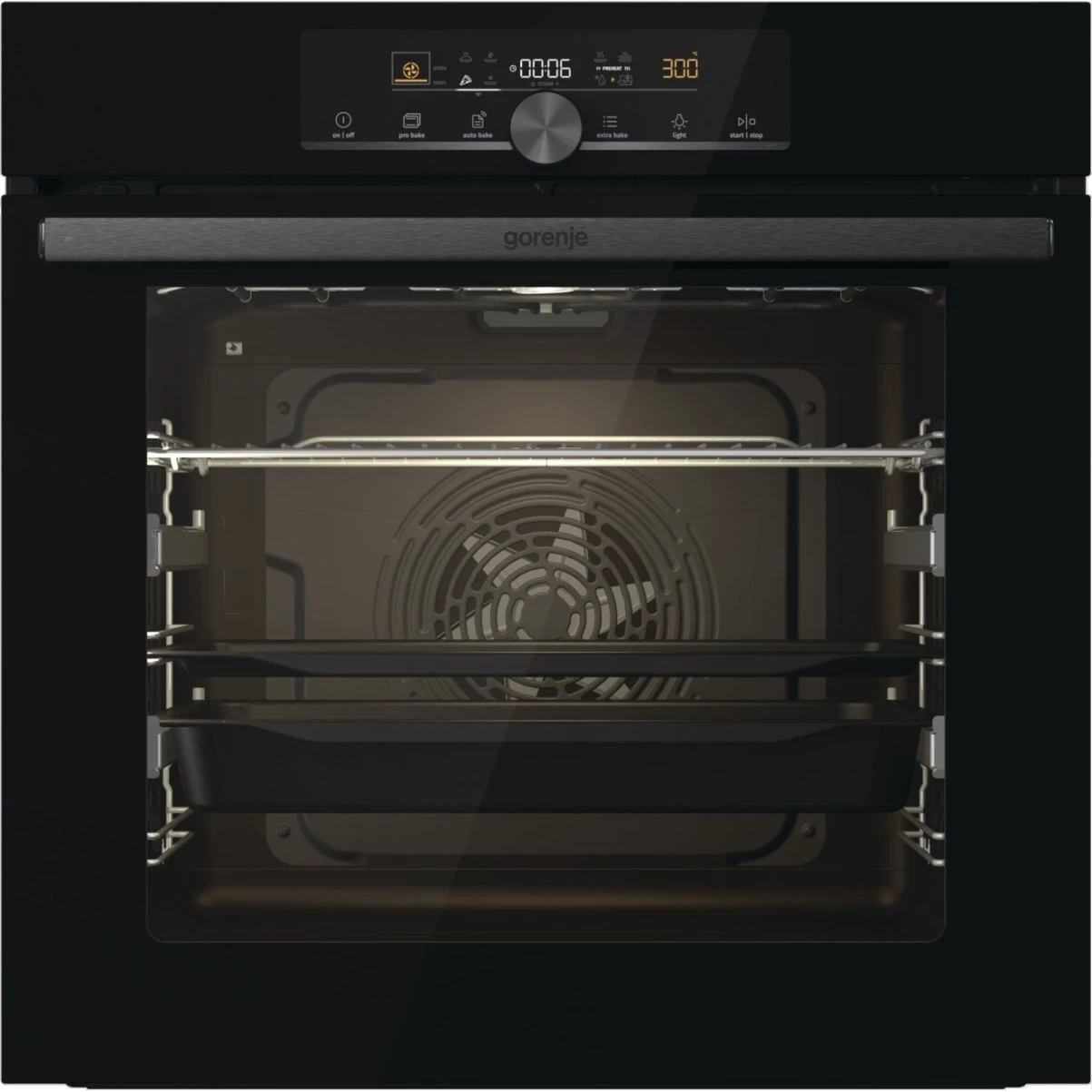 Шафа духова Gorenje електрична, 77л, A+, пара, дисплей, IconTouch, чорна