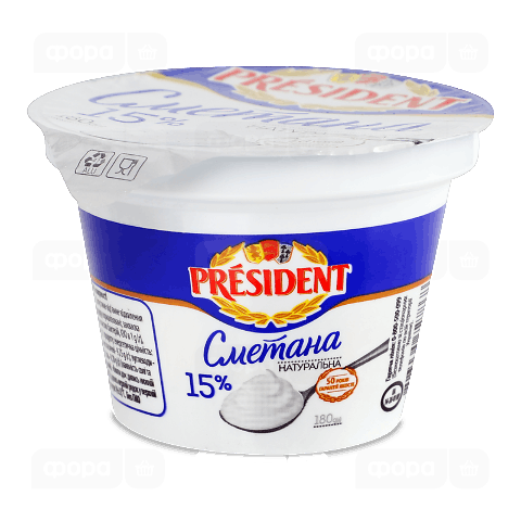 Сметана President 15%, стакан