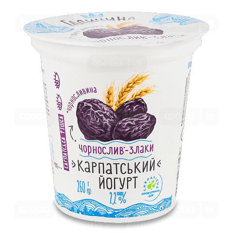 Йогурт Галичина Карпатський чорнослив-злаки 2,2%