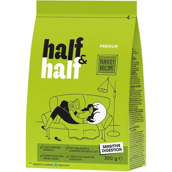 Корм сухий для котів Half&Half із чутливим травленням з індичкою 300 г (4820261920949)