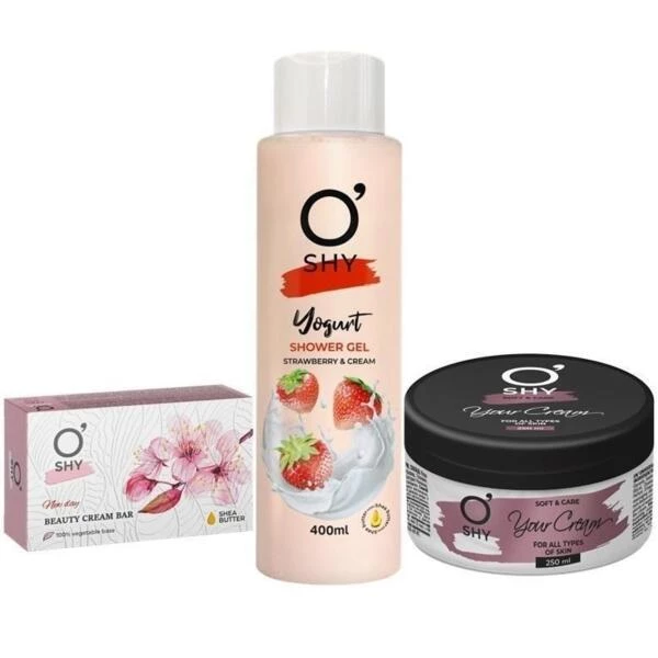 Подарунковий набір O'shy Гель для душу Yogurt 400 мл + Крем для усіх типів шкіри 250 мл + Крем-мило тверде New day 125 г (4802370056191)