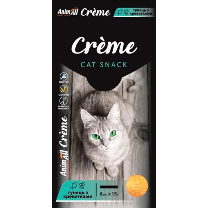 Ласощі для котів AnimAll Cat Snack Creme з тунцем та креветками 6 стіків х 15 г (2000981280369)