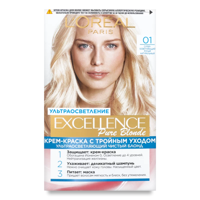 Фарба для волосся супер-освітлюючий русявий натуральний 01 Excellence Pure Blonde L'Oreal Paris 1шт