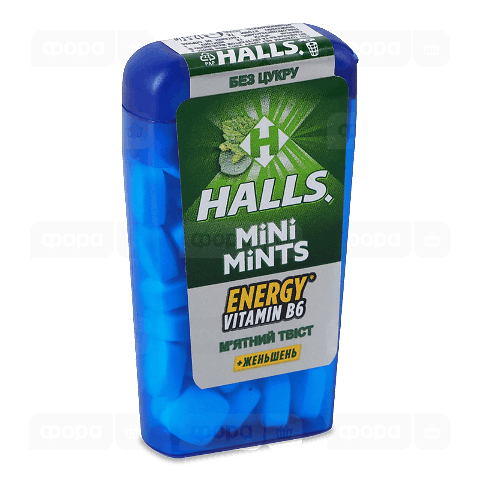 Льодяники Halls Mini Mints зі смаком м'яти та вітаміном В без цукру