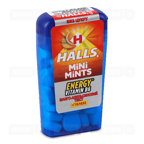 Льодяники Halls Mini Mints зі смаком апельсина та манго з вітаміном В без цукру