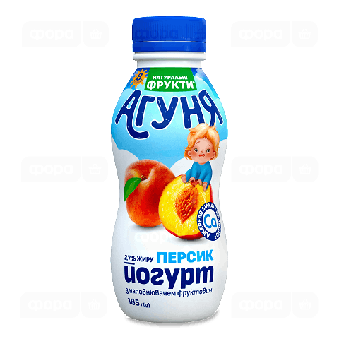 Йогурт «Агуня» персик з пробіо-вітамінами 2,7%, пляшка