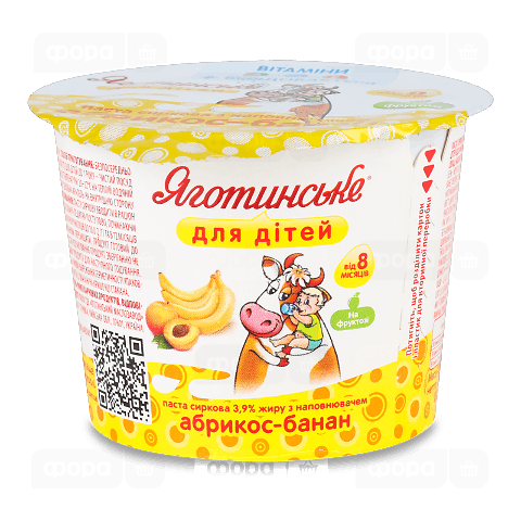 Паста сиркова Яготинське для дітей абрикос-банан 3,9%
