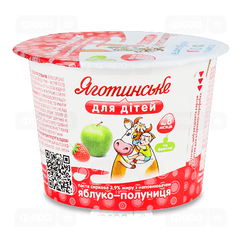 Паста сиркова Яготинське для дітей яблуко-полуниця 3,9%