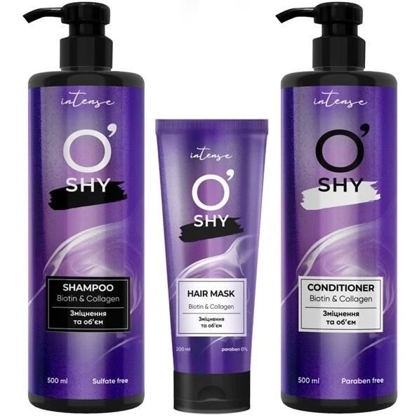 Подарунковий набір O'shy Intense Biotin & Collagen Маска для волосся 200 мл + Шампунь 500 мл + Кондиціонер 500 мл (4802370056153)
