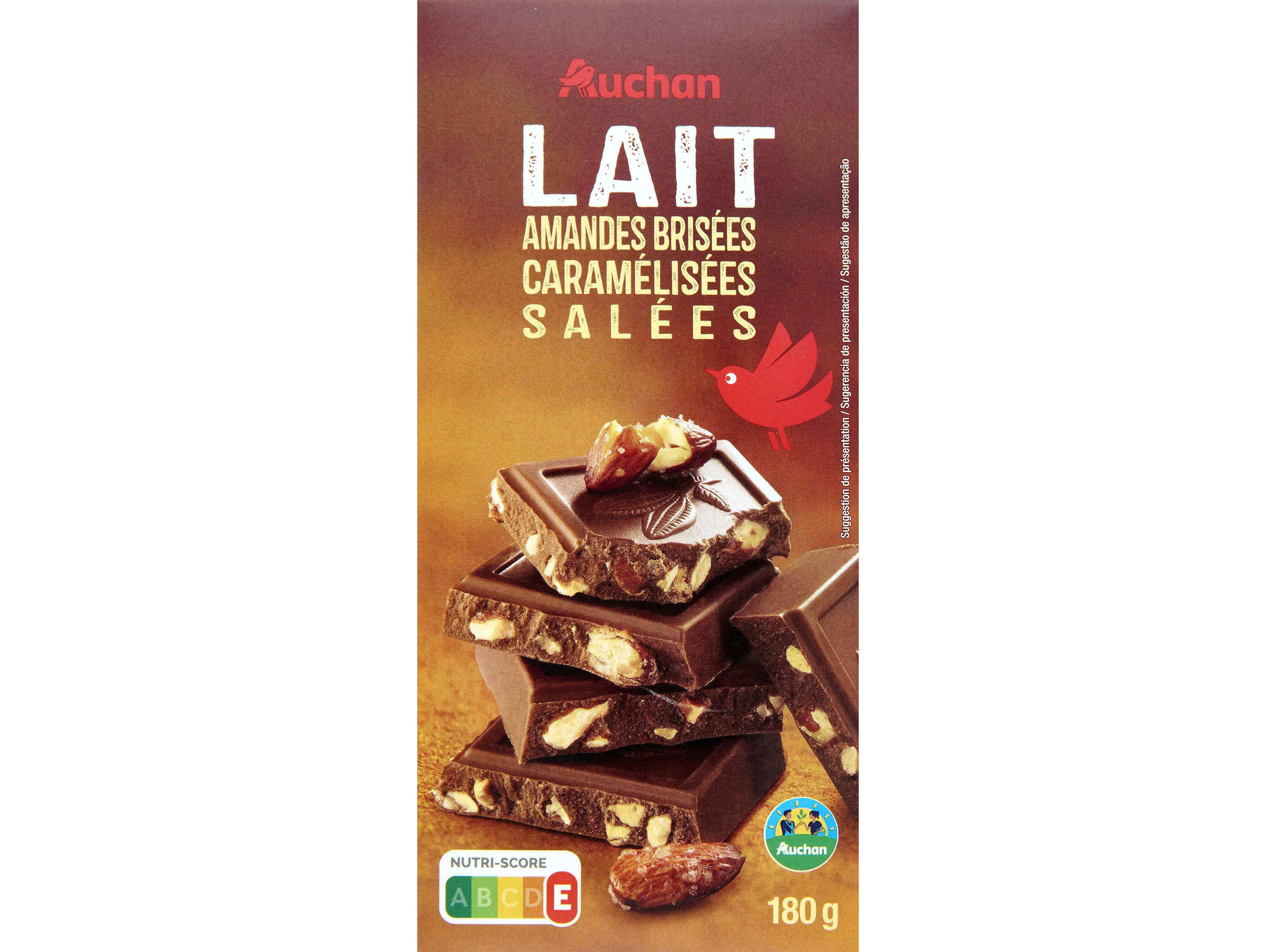 Шоколад молочний Auchan з карамелізованим мигдалем 180 г (3596710540822)