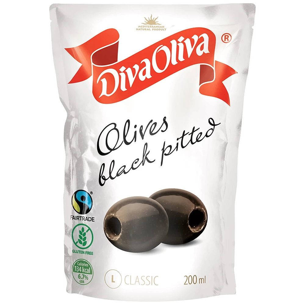 Оливки чорні Diva Oliva без кісточок, 200 мл