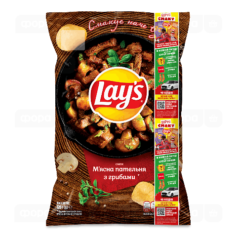 Чипси Lay's смак м'ясна пательня з грибами