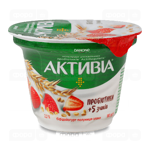 Біфідойогурт Активіа полуниця-злаки 2,2% стакан