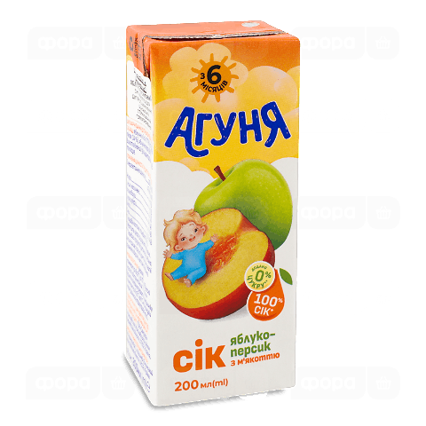 Сік Агуня яблуко-персик з м'якоттю