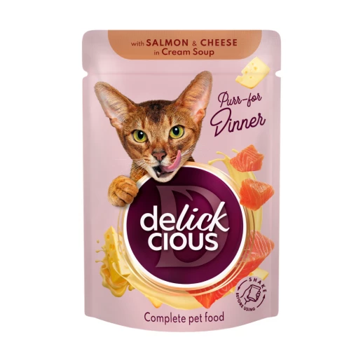 Корм для котів Delickcious Смужки з лососем та сиром в крем-супі 85 г (4820269141803)