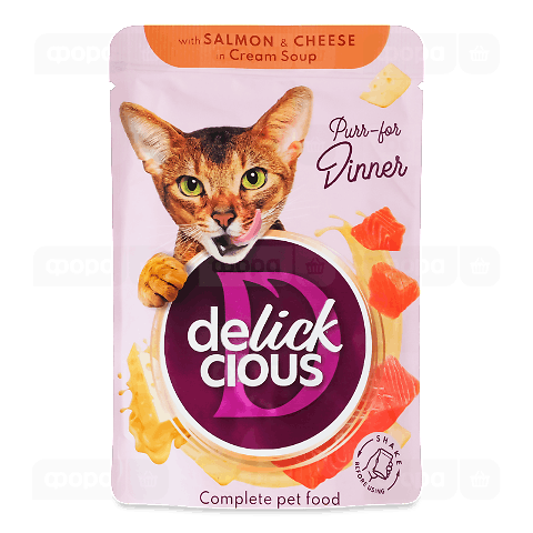 Корм для котів Delickcious смужки з лососем та сиром в крем супі