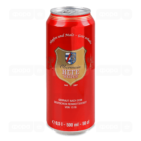 Пиво Obermain Hefeweizen пшеничне з/б