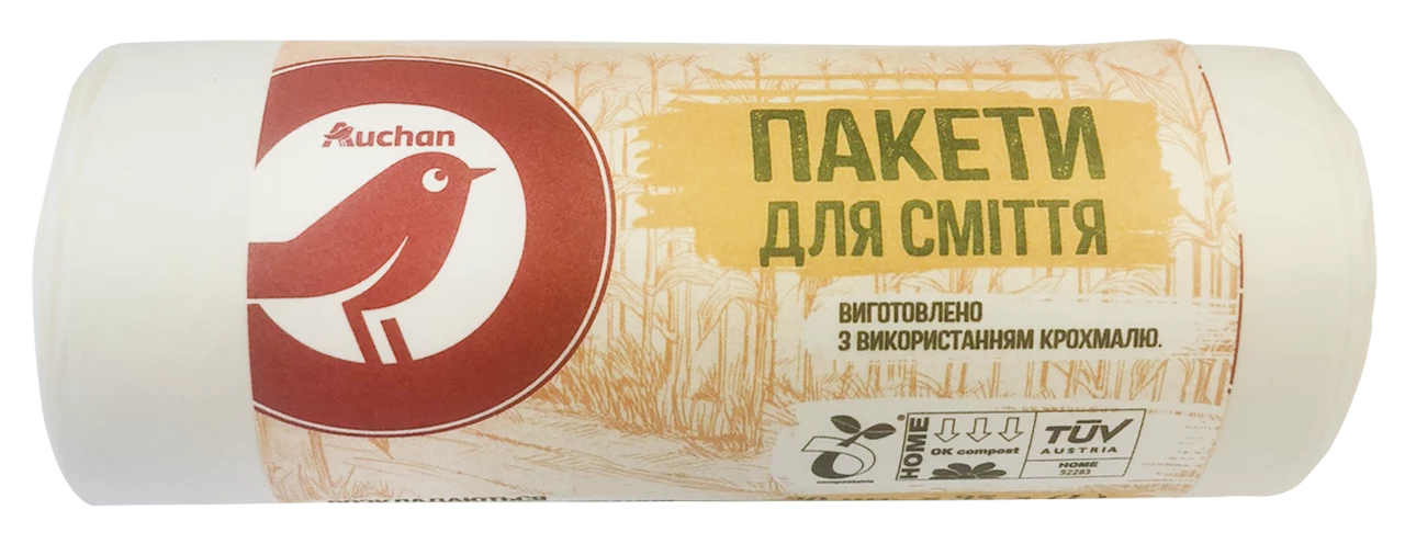 Пакети для сміття Auchan біорозкладні, 35л., 20шт.