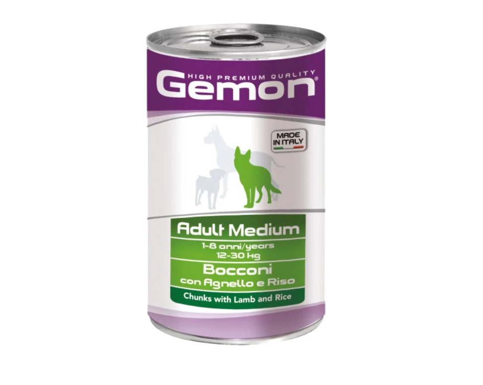 Консерви для собак Gemon Dog Wet Medium Adult шматочки з ягням та рисом, 1.25 кг (8009470387910)