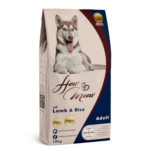 Сухий корм HowMeow Dog повнораціонний для дорослих собак, з ягням та рисом, 15 кг (181182)