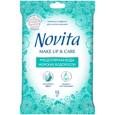Вологі серветки Novita Make up Морські водорості, 15 шт.