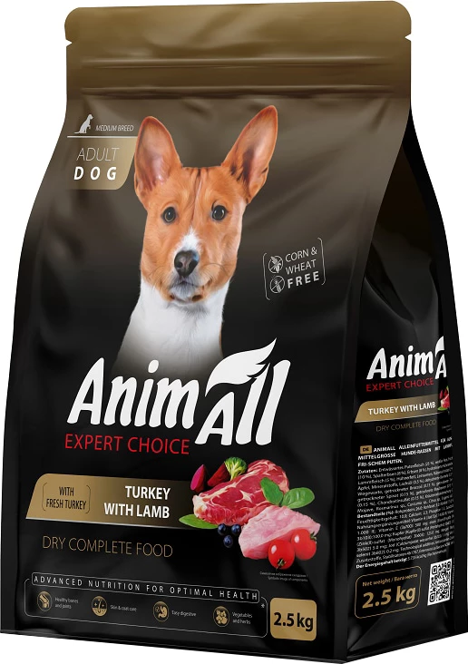 Корм сухий для собак середніх порід AnimAll зі свіжою індичкою та ягням 2.5 кг (178612)