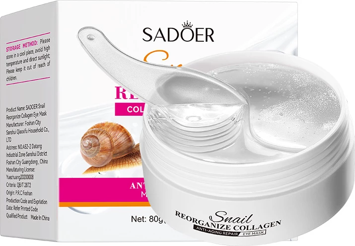 Гідрогелеві патчі під очі Sadoer Snail Recombinant Collagen Eye Mask з муцином равлика та колагеном 60 шт (NO.SD93547)