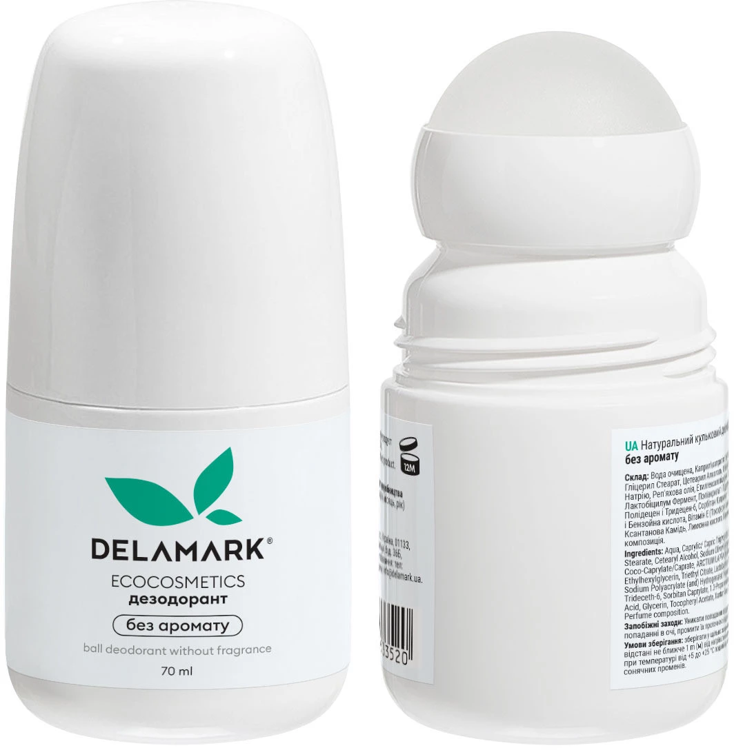 Дезодорант DeLaMark Без аромату, кульковий, натуральний, 70 мл (4820152333520)