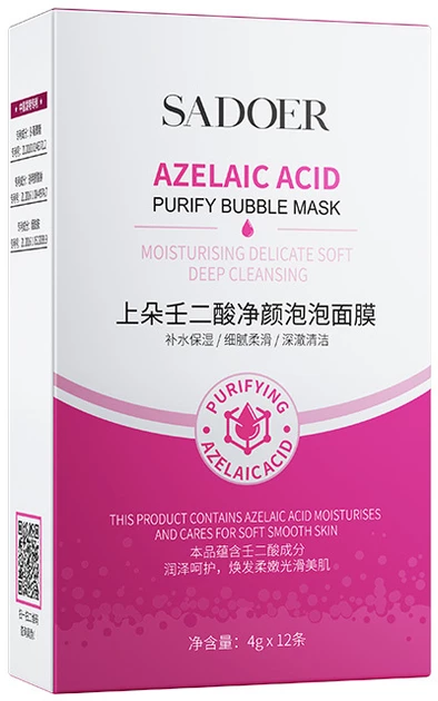 Очищаюча бульбашкова маска для обличчя Sadoer Azelaic Acid Purifying Bubble Mask з азелаїновою кислотою 12 шт по 4 г (NO.SD92812)