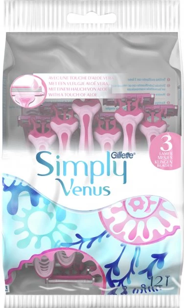 Одноразові бритви для гоління жіночі Simply Venus 3, 12 шт.