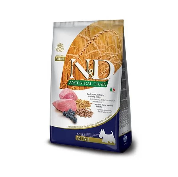 Корм сухий для собак малих порід Farmina N&D Low Grain Adult Mini, низькозерновий, з ягням та чорницею, 7 кг (156391)