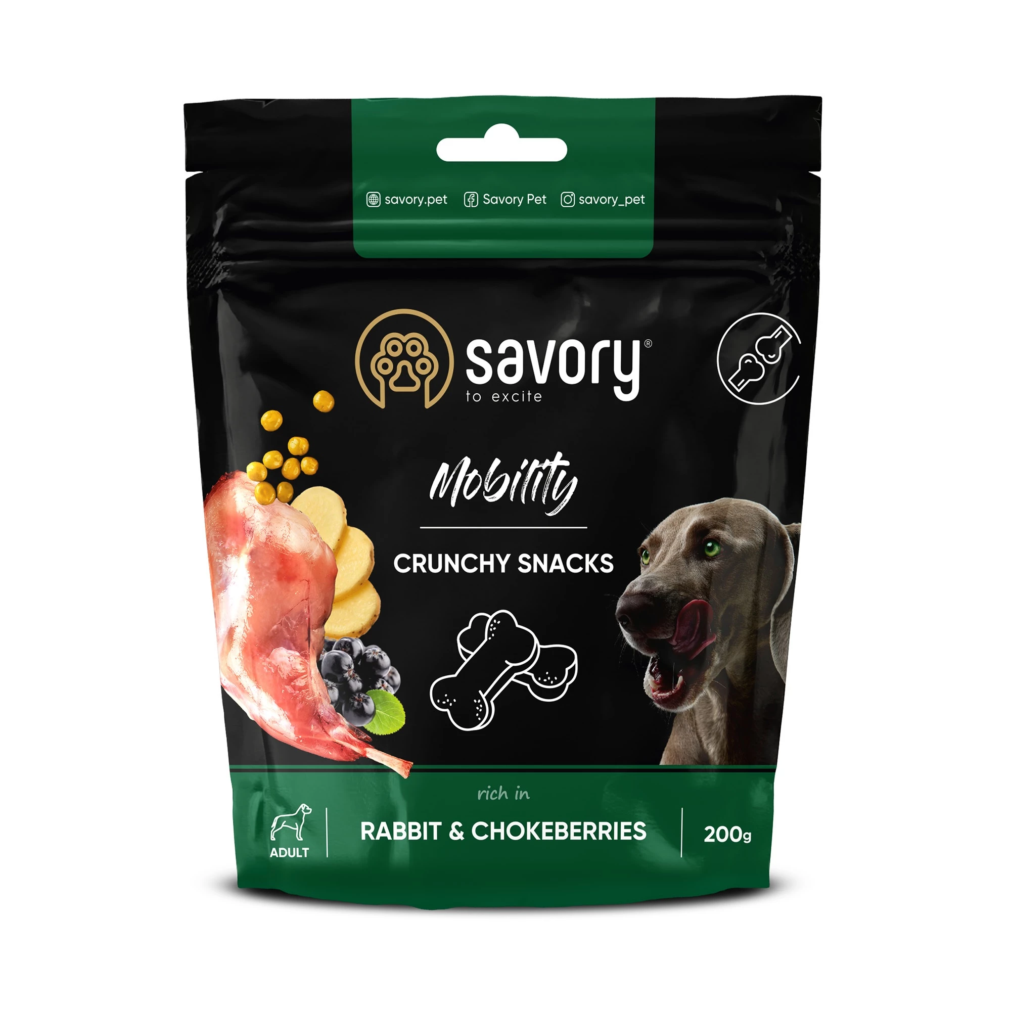 Ласощі для дорослих собак усіх порід Savory для здоров'я кісток і суглобів, кролик і горобина 200 г (4820232631362)