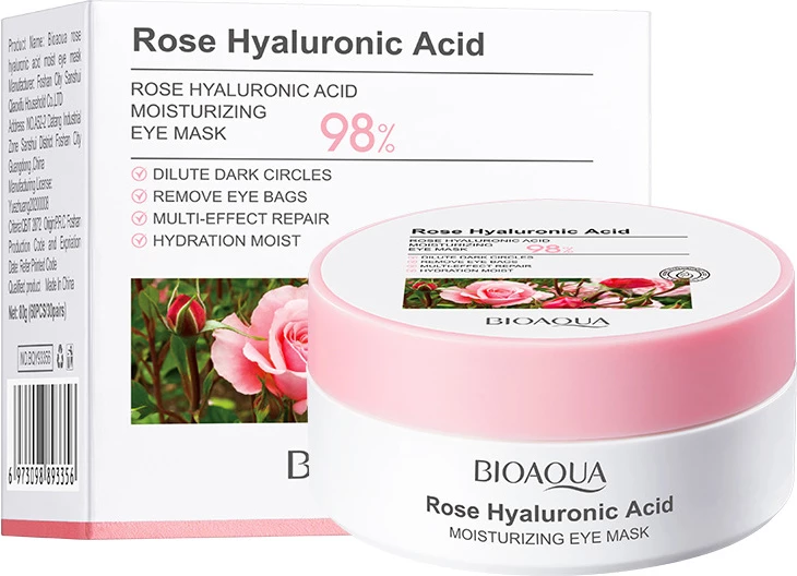 Гідрогелеві патчі під очі Bioaqua Rose Hyaluronic Acid Moisturizing Eye Mask з трояндою та гіалуроновою кислотою 60 шт (NO.BQY93356)