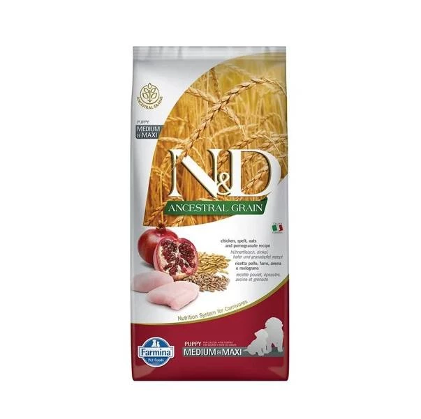 Корм сухий для цуценят середніх і великих порід Farmina N&D Low Grain Puppy Medium & Maxi низькозерновий з куркою та гранатом, 12 кг (156392)