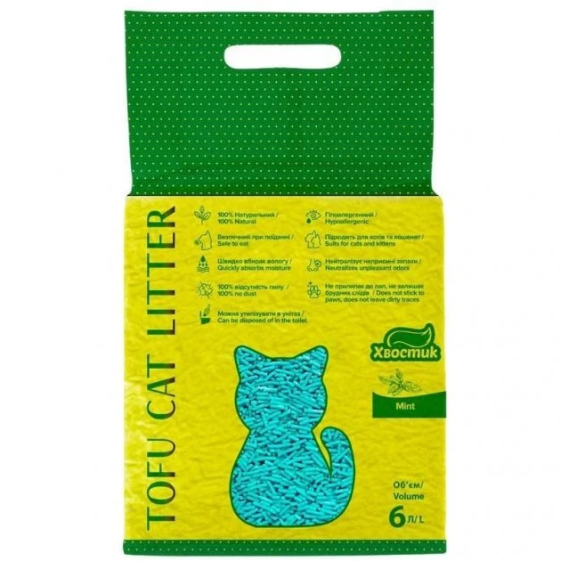 Наповнювач для котячого туалету Хвостик Tofu Cat Litter соєвий з ароматом м'яти 2.6 кг/6 л