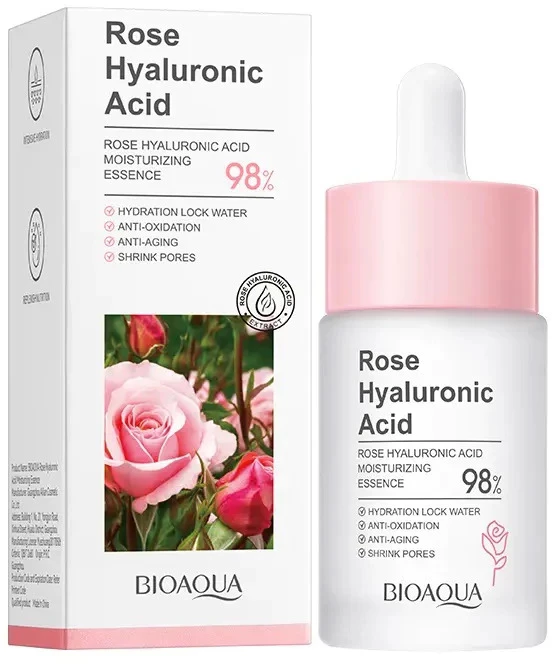 Есенція для обличчя Bioaqua Rose Hyaluronic Acid Moisturizing Essence з трояндою та гіалуроновою кислотою 30 мл (NO.BQY15440)