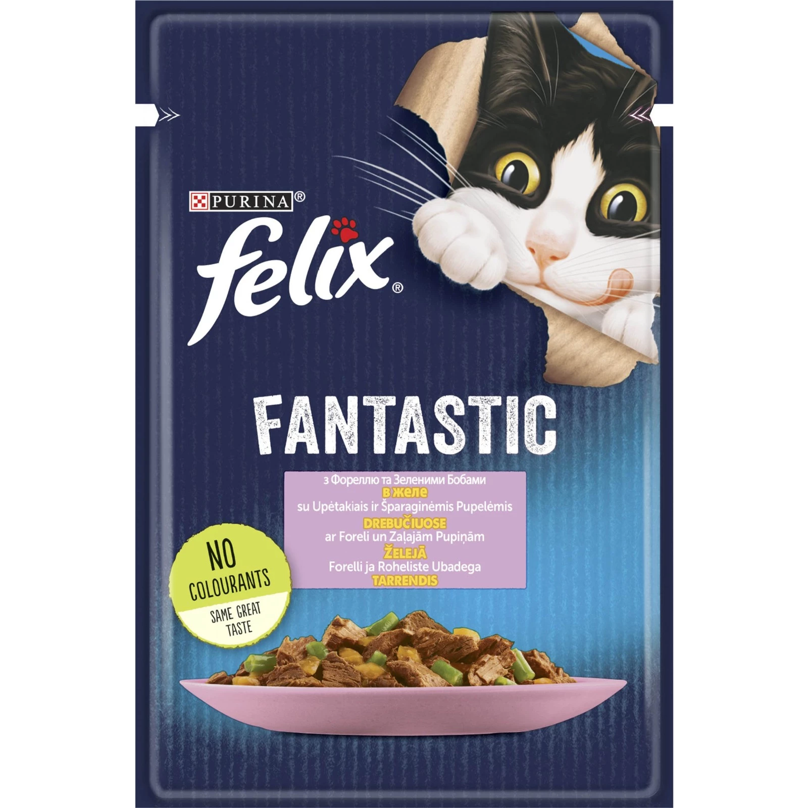 Корм вологий для котів Purina Felix Fantastic з фореллю та зеленими бобами в желе, 85 г (7613039841617)