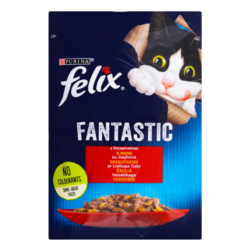 Корм вологий для котів Purina Felix Fantastic з яловичиною в желе, 85 г (7613039838624)