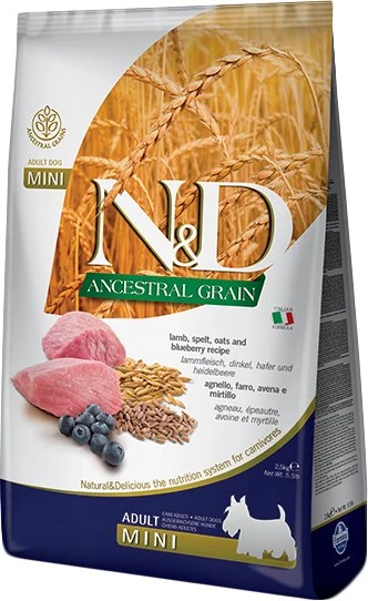 Корм сухий для собак малих порід Farmina N&D Low Grain Adult Mini, низькозерновий, з ягням та чорницею, 2.5 кг (156382)