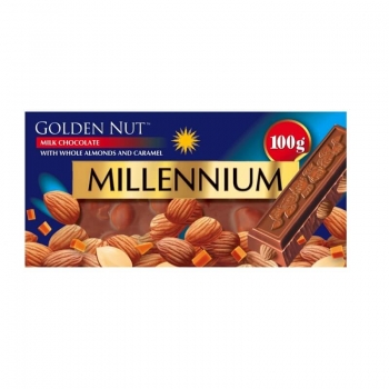 Шоколад 100 г Millennium молочний миндаль та карамель